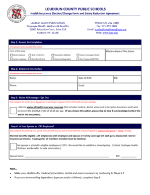 Loudoun County Public Schools Health Insurance Election Form