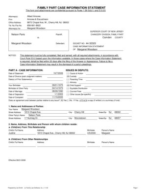New Jersey Family Case Information Statement