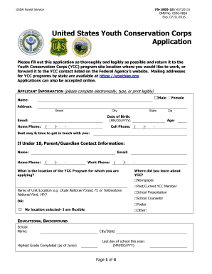 USDA Youth Conservation Corps Application