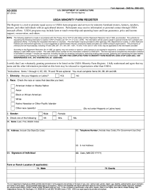 USDA Minority Farm Register Form