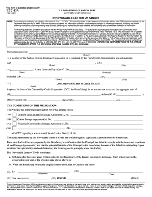 USDA Irrevocable Letter of Credit