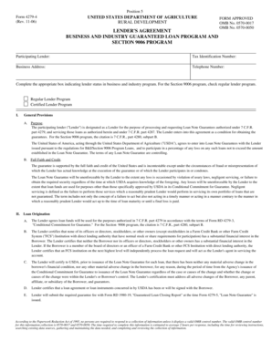 USDA Lender's Agreement for Business and Industry Guaranteed Loan Program