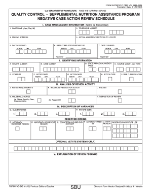 USDA Negative Case Action Review Schedule
