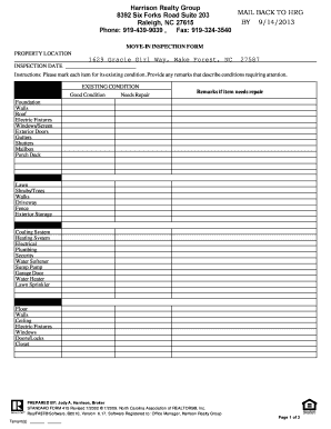 North Carolina Move-In Inspection Form
