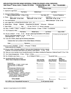 Colorado Pro Bono Legal Assistance Application