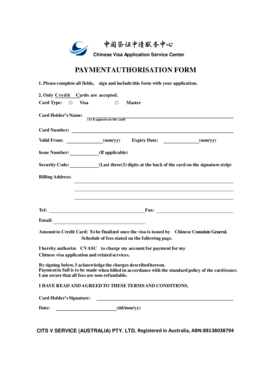 Chinese Visa Application Payment Authorization Form