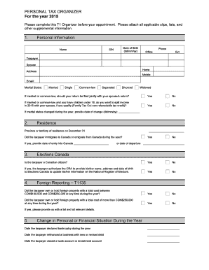 Canada Personal Tax Organizer Form