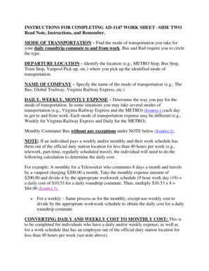 USDA Public Transportation Benefit Expense Worksheet