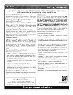 Goodman Heating and Air Conditioning Unit Limited Warranty