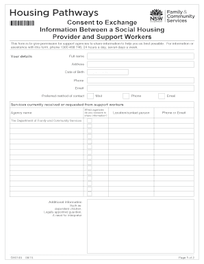 Consent to Exchange Information Between Social Housing Provider and Support Workers