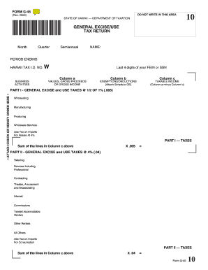 Hawaii General Excise/Use Tax Return