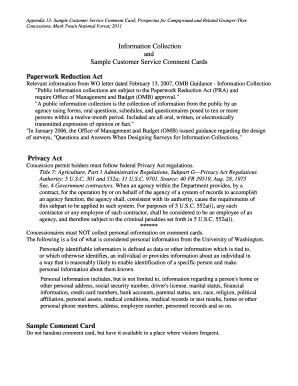 Sample Customer Service Comment Card