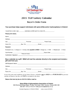 2015 TGIF Lottery Calendar Order Form