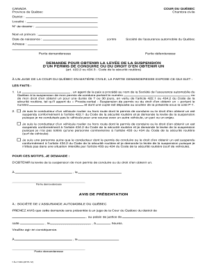 Demande pour obtenir la levée de la suspension d’un permis de conduire ou du droit d’en obtenir un