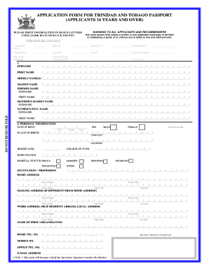 Trinidad and Tobago Passport Application Form