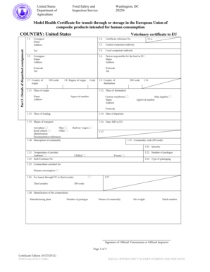US Veterinary Certificate for EU Transit of Composite Products