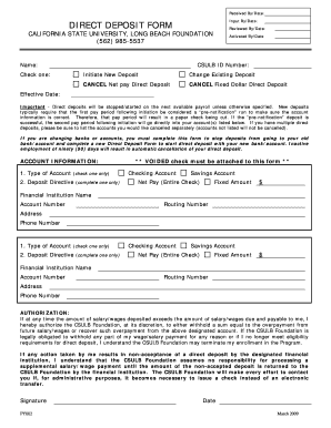 California State University Direct Deposit Form