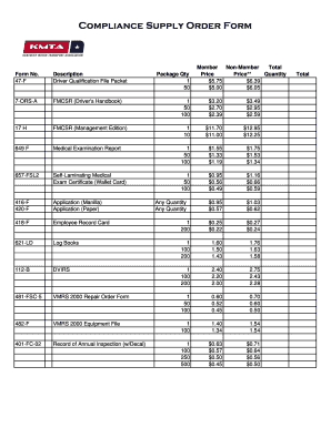 Compliance Supply Order Form