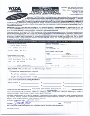 Washington State Pesticide Applicator Insurance Certificate