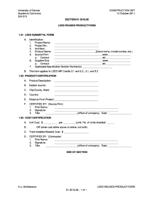 LEED Reused Product Form