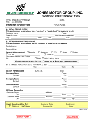 Jones Motor Group Customer Credit Request Form