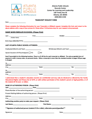 Atlanta Public Schools Transcript Request Form