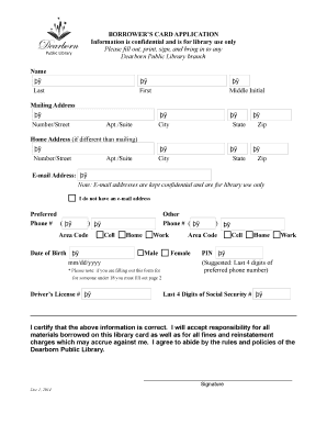Borrower's Card Application