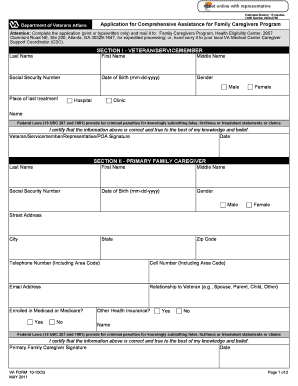 VA Form 10-10CG Application for Comprehensive Assistance for Family Caregivers Program