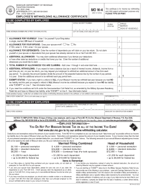 Missouri Employee Withholding Allowance Certificate