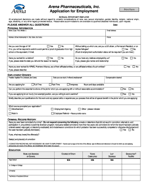 Arena Pharmaceuticals Employment Application