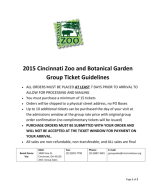 Cincinnati Zoo Group Ticket Order Form