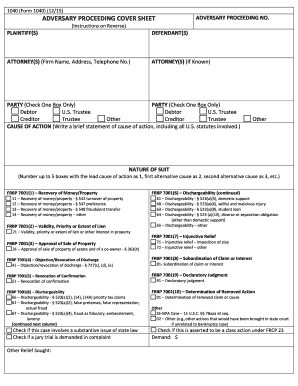 Adversary Proceeding Cover Sheet