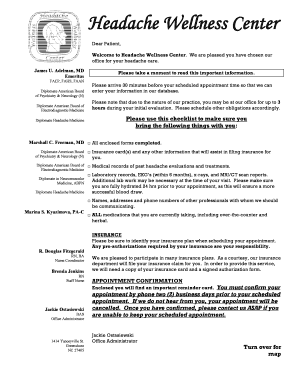 Headache Wellness Center Patient Information Form