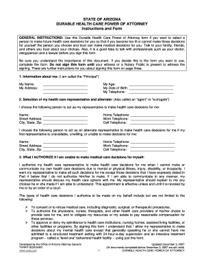 Arizona Durable Health Care Power of Attorney