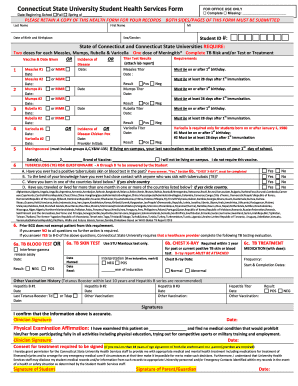 Connecticut State University Student Health Form