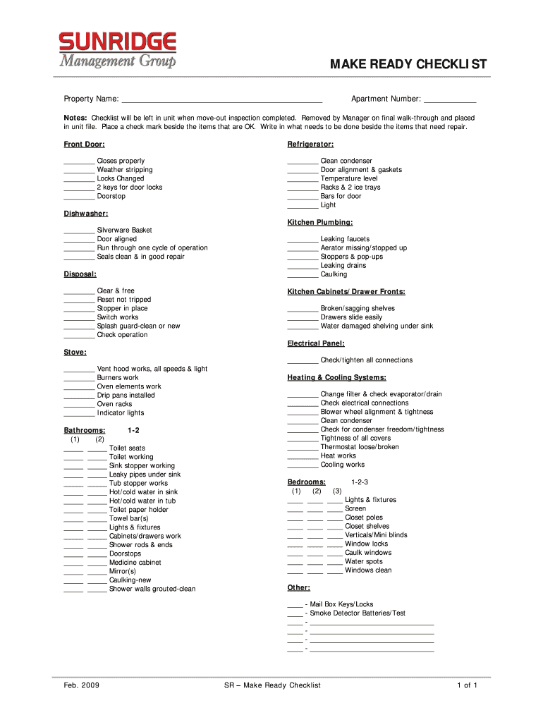 Make Ready Checklist Template Fill Online Printable Fillable Blank 