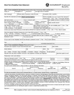 Short Term Disability Claim Statement