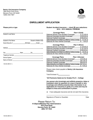 Student Accident Insurance Enrollment Application