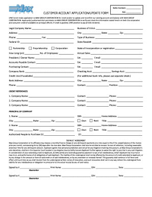 Customer Account Application Form