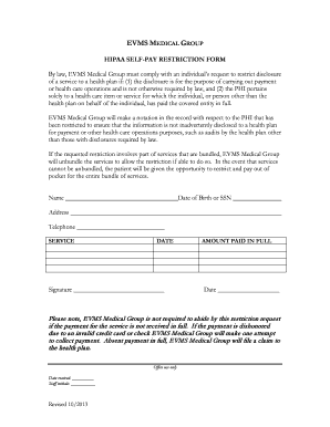 HIPAA Self-Pay Restriction Form