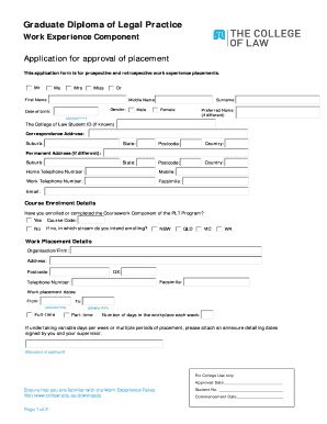 Graduate Diploma of Legal Practice Work Experience Application