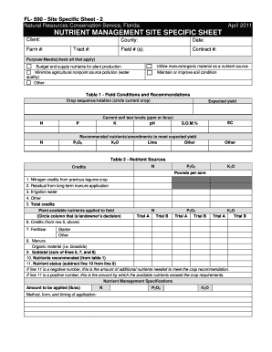 Nutrient Management Site Specific Sheet