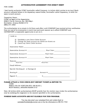 Authorization Agreement for Direct Debit