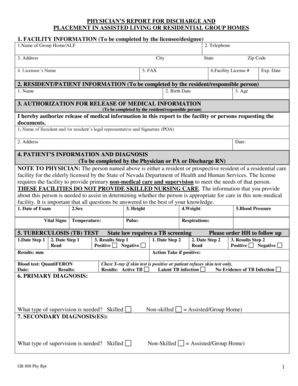 Physician’s Report for Discharge and Placement in Assisted Living or Residential Group Homes