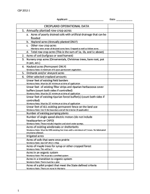 CSP 2012-1 Cropland Operational Data Form