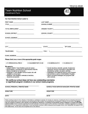 Team Nutrition School Enrollment Form