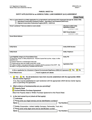 USDA NRCS-CPA-41A Parcel Sheet for Agricultural Land Easement