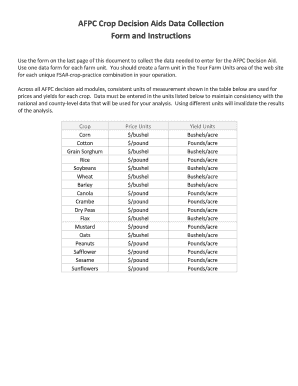 AFPC Crop Decision Aid Data Collection Form