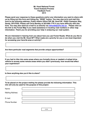 Mt. Hood National Forest Travel Analysis Feedback Form
