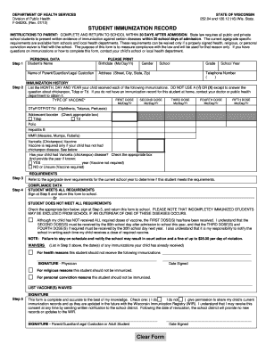 Wisconsin Student Immunization Record